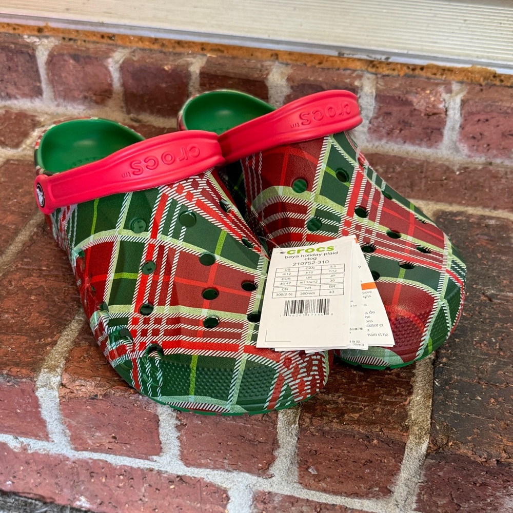 CROCS Plaid Clogs - Red and Green